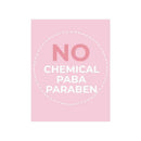 NO CHEMICAL PABA PARABEN written in bold on a pink background, emphasizing baby-friendly ingredients.