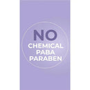 No chemical PABA paraben label on lavender background, emphasizing safety for Baby Jolie Mom Care Comfort Legs product.