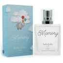 Baby Jolie Memory Baby Perfume, 1.7Oz in a clear glass bottle beside a blue box featuring clouds and an elephant with balloons.