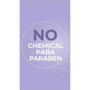 No chemical PABA paraben label on a purple background, promoting safe skincare for mothers.