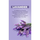 Lavender flowers on a purple background, with text highlighting their moisturizing properties and calming effects.