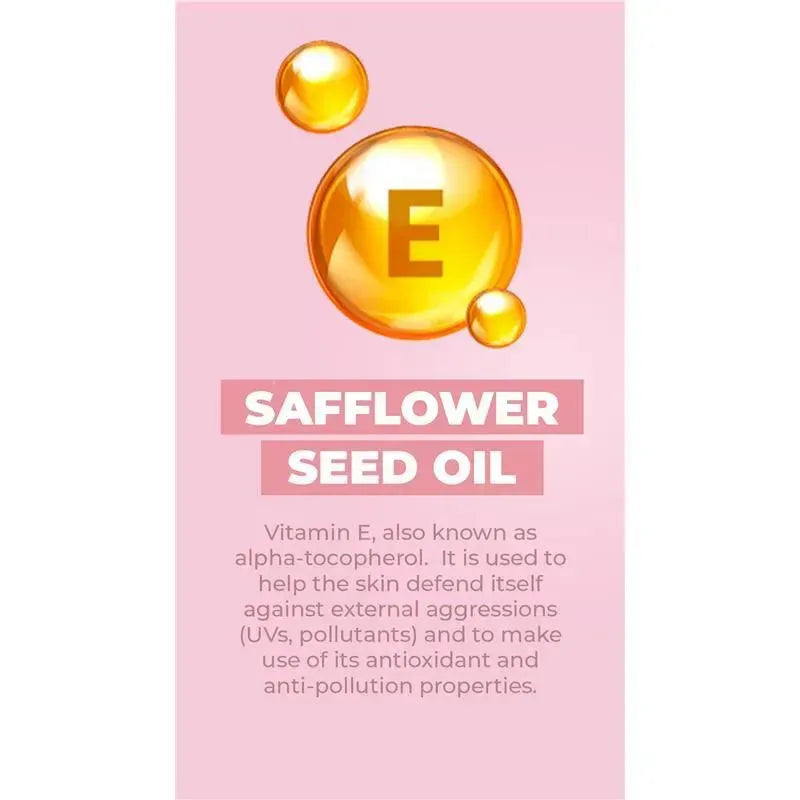 Safflower seed oil benefits highlighted with Vitamin E benefits for skin defense against external aggressors.