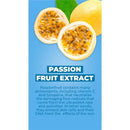 Passion fruit halves and whole fruit with green leaves, highlighting benefits of passion fruit extract for skin protection.