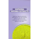 Sophora Japonia Extracts description highlighting benefits for skin hydration and barrier strengthening on a purple background.