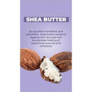 Shea butter in cracked nuts with a description of its benefits for skin hydration and healing.