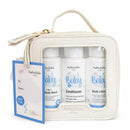 Baby Jolie Travel Kit containing 2-in-1 hair and body wash, conditioner, and body lotion in a white zippered case.