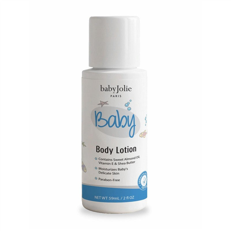 Baby Jolie Body Lotion, 59ml, designed to moisturize delicate skin, contains sweet almond oil, vitamin E, and shea butter.