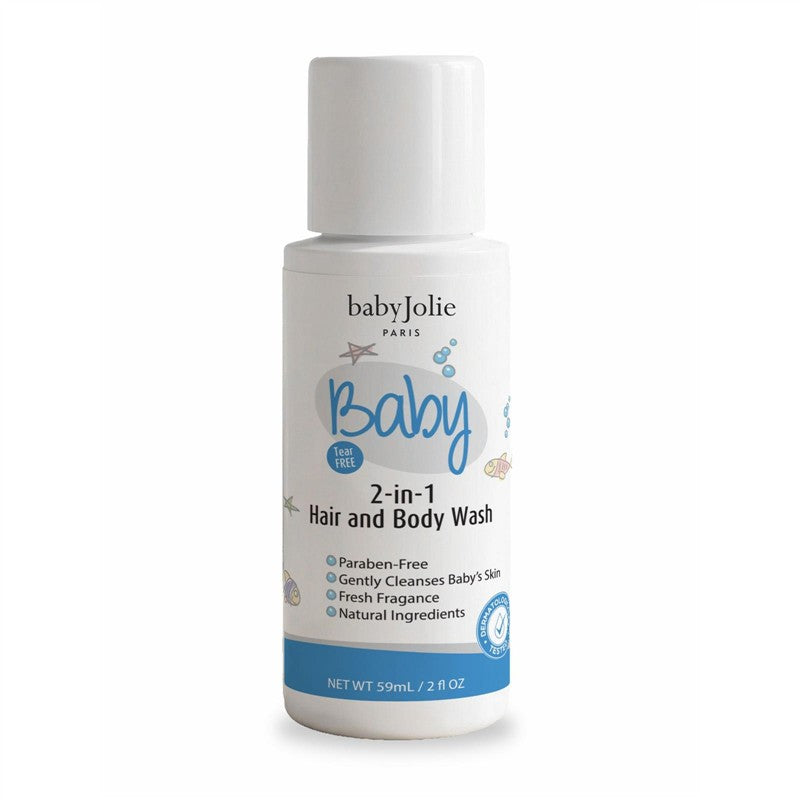 2-in-1 Hair and Body Wash for babies in a 59mL bottle, featuring tear-free, paraben-free formulation and gentle cleansing.