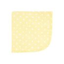 Soft yellow flannel washcloth featuring white polka dots, designed for baby use.