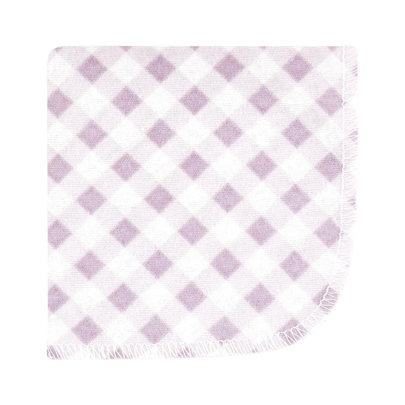 Flannel washcloth in purple with a delicate dainty floral pattern, perfect for baby care.