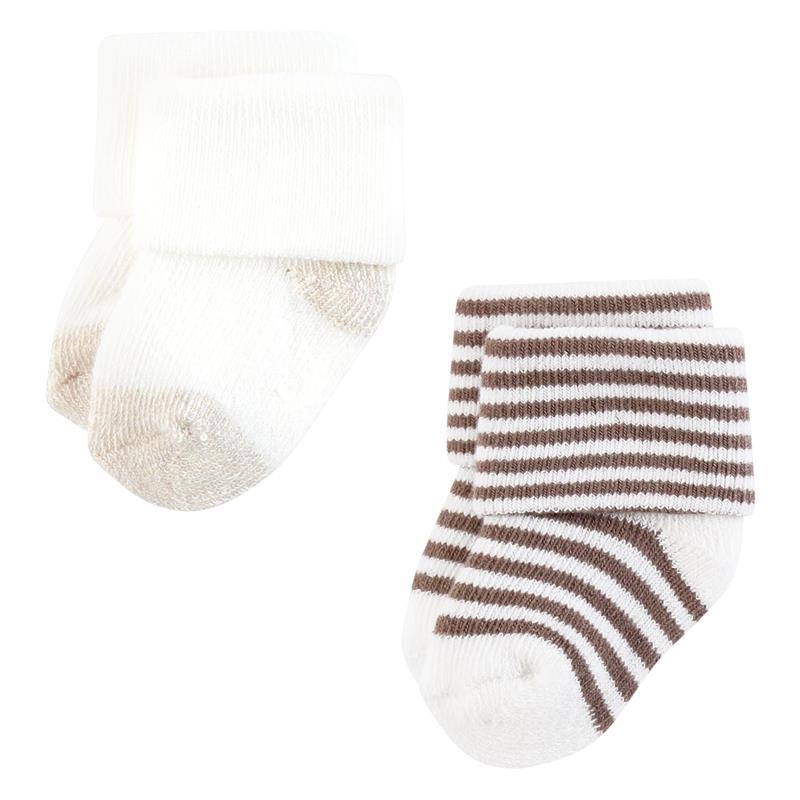 Organic cotton baby socks in a 10-pack featuring neutral stripes and solid designs for comfort and style.