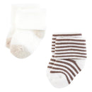 Organic cotton baby socks in a 10-pack featuring neutral stripes and solid designs for comfort and style.