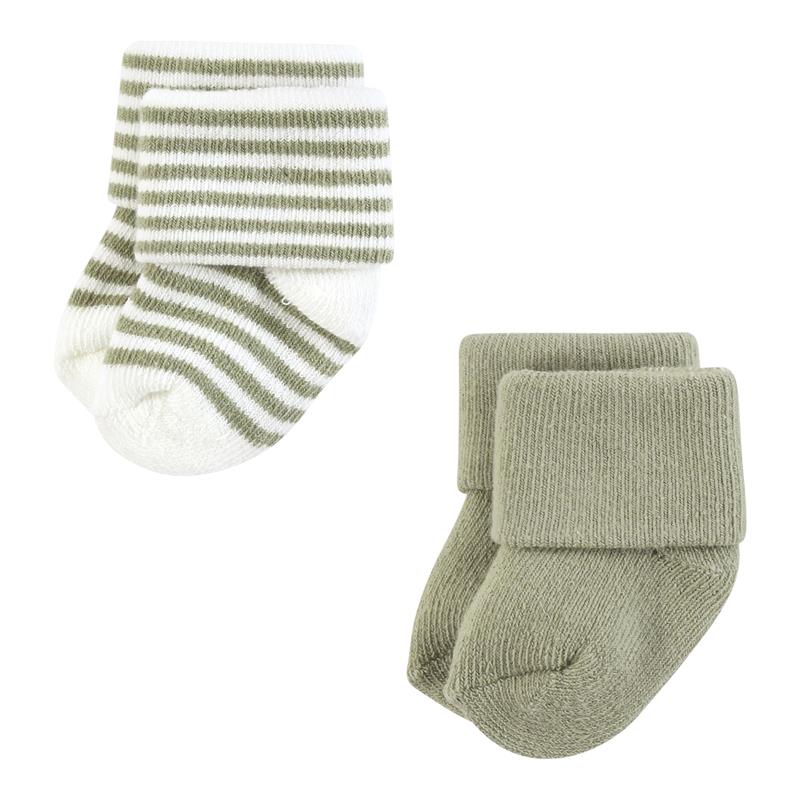 Organic cotton baby socks in a 10-pack, featuring soft wildflower designs and striped patterns.