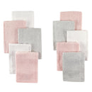 Set of ten soft rayon from bamboo washcloths in light pink and gray colors, suitable for babies.
