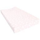 Cotton changing pad cover in light pink with white cloud patterns, designed for baby changing tables.