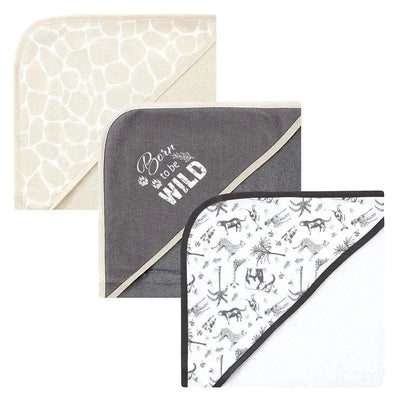 Baby Vision - 3Pk Hudson Baby Cotton Rich Hooded Towels, Vintage Safari Image 1
