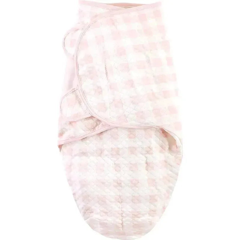 Quilted cotton swaddle wrap in pink checkered design from Hudson Baby, designed for infant comfort and security.
