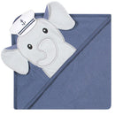 Hooded cotton towel featuring a cute sailor elephant design, ideal for wrapping up babies after bath time.