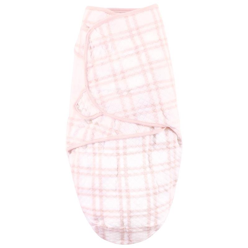 Quilted pink swaddle wrap with a subtle plaid pattern, designed for infants, part of the Baby Vision Winter Forest collection.