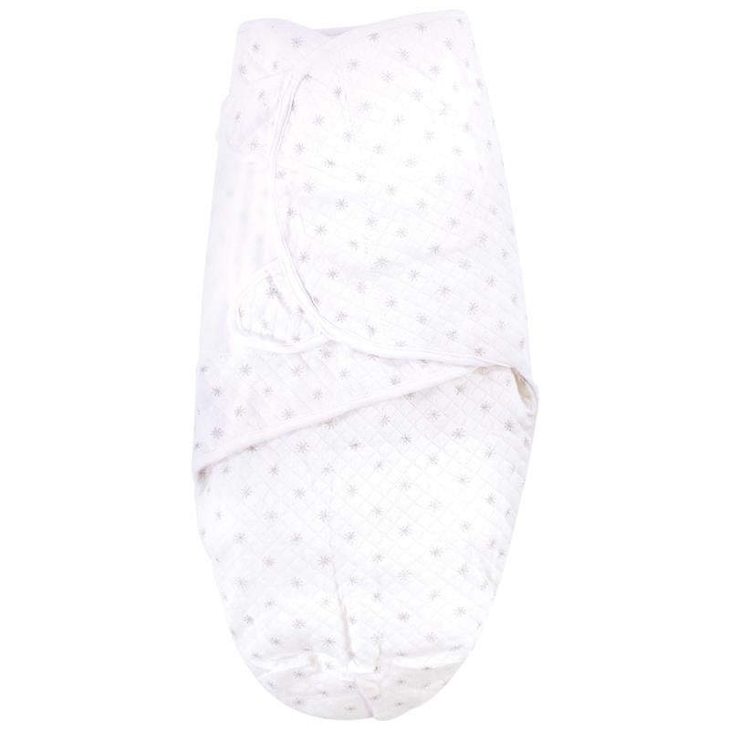 Quilted white swaddle wrap with a subtle winter forest pattern, designed for babies, offering comfort and warmth.