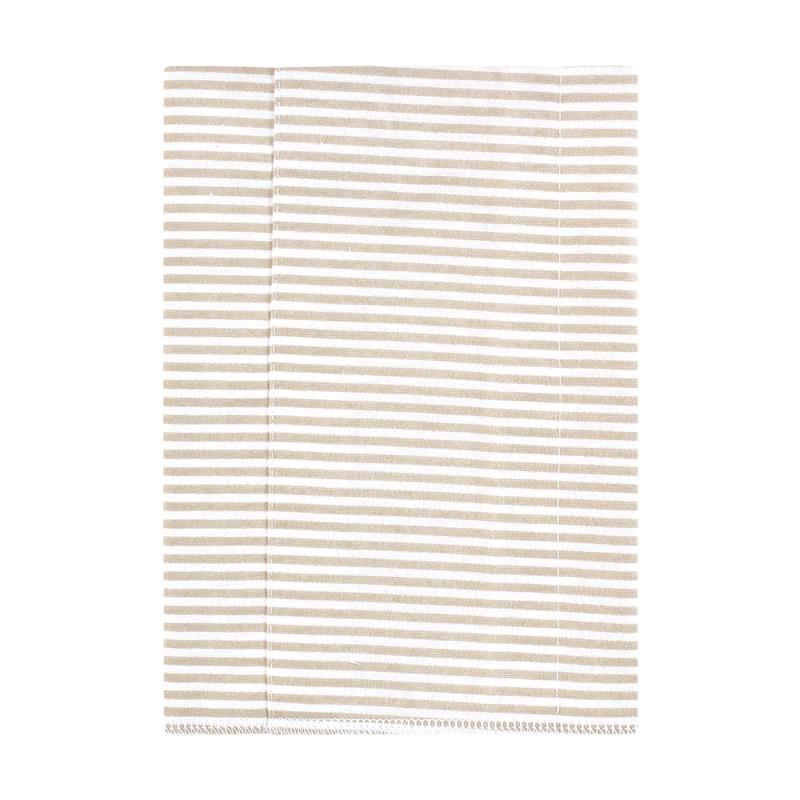 Cotton flannel burp cloth with a beige and white striped design, suitable for infants.