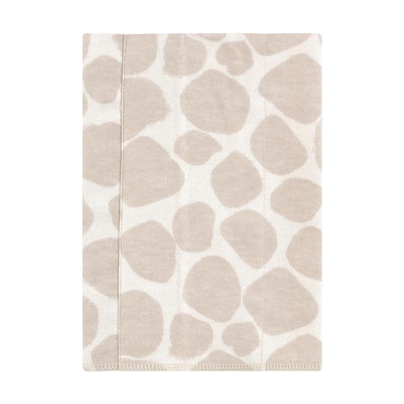 Cotton flannel burp cloth featuring a giraffe print design in soft beige tones.