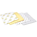 Four soft flannel receiving blankets in a bee theme, including patterns with bees and honeycombs, and solid yellow.