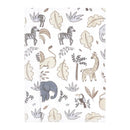 Unisex baby cotton flannel burp cloth featuring a neutral safari design with animals like lions, giraffes, and elephants.