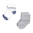 Baby Vision - Grow With Me Socks 12Pk features a pair of toddler socks: one white with blue stripes, one gray, both cute and cozy.