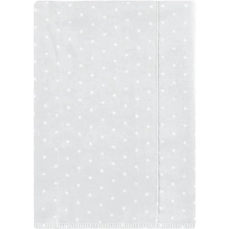 Cotton flannel burp cloth with a polka dot pattern in white on a light background, part of a four-pack set.