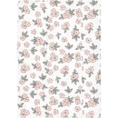 Cotton flannel burp cloth featuring a floral pattern with pink flowers and green leaves on a white background.