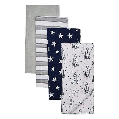 Baby Vision - Hudson Baby Unisex Baby Cotton Flannel Burp Cloths, Rocket Ship Image 1