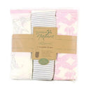 Organic cotton swaddle wraps in a pack of three, featuring bird, striped, and floral patterns, suitable for babies 0-3 months.