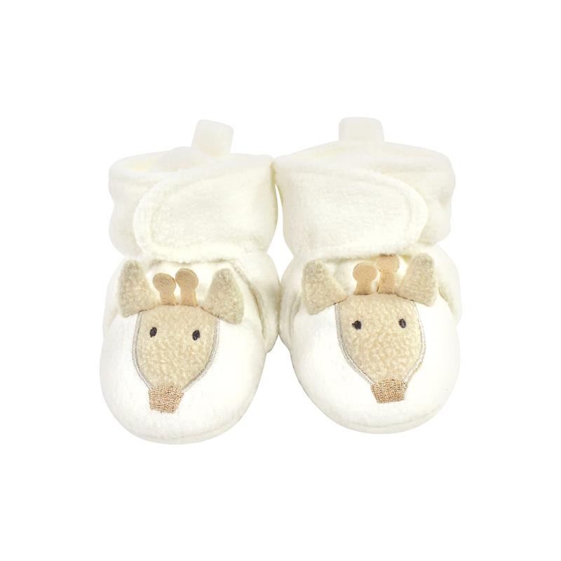 Booties from the Baby Vision Giraffe set, featuring a soft, cream color with a giraffe face design and ears.