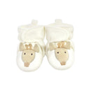 Booties from the Baby Vision Giraffe set, featuring a soft, cream color with a giraffe face design and ears.