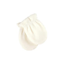 White fleece mittens from the Baby Vision Giraffe set, designed for infants to keep hands warm.