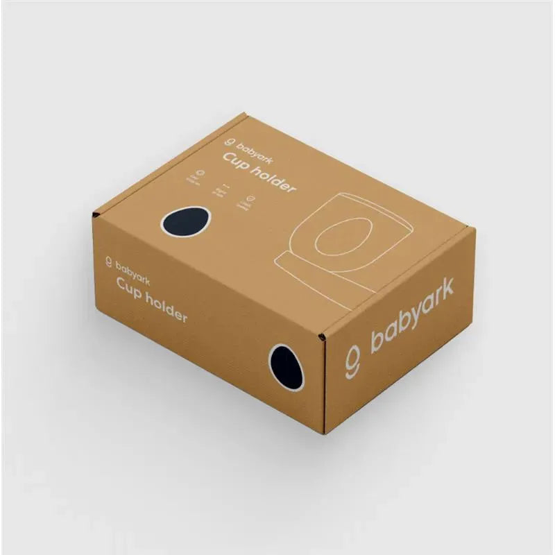 Cup holder packaging from Babyark in a brown box with illustrations and text highlighting the product name.