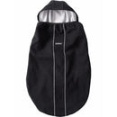 Babybjorn black baby carrier accessory cover with a hood and white lining, designed for warmth and protection.