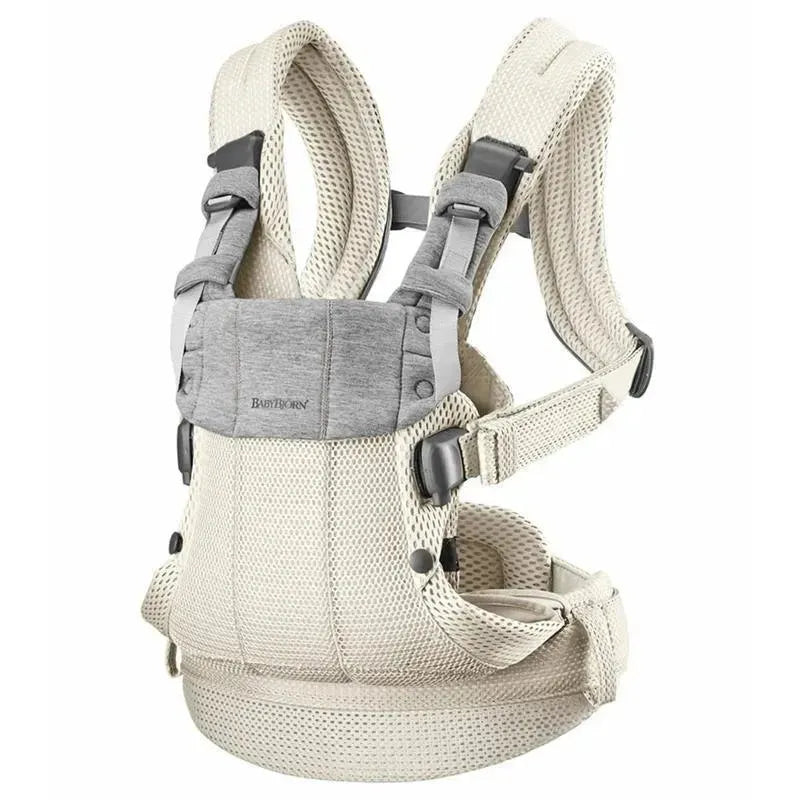BabyBjorn Baby Carrier Harmony in cream 3D mesh with adjustable straps and supportive design for comfortable baby carrying.