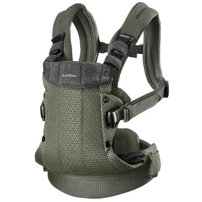 BabyBjorn Baby Carrier Harmony in dark green 3D mesh, featuring adjustable straps and a supportive seat for infants.