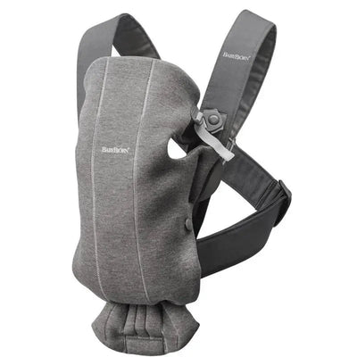 BabyBjorn Baby Carrier Mini 3D Jersey in dark gray, featuring adjustable straps and a soft fabric design for carrying infants.