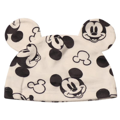 Light grey baby hat featuring Mickey Mouse designs and mouse ears, part of the Babyfair Disney boy outfit set.
