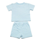 Blue striped short-sleeve shirt and shorts set for boys, featuring a Disney Mickey design.