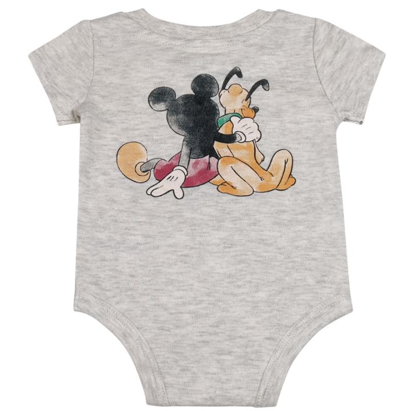 Light grey bodysuit featuring a graphic of Mickey Mouse and Pluto embracing each other.