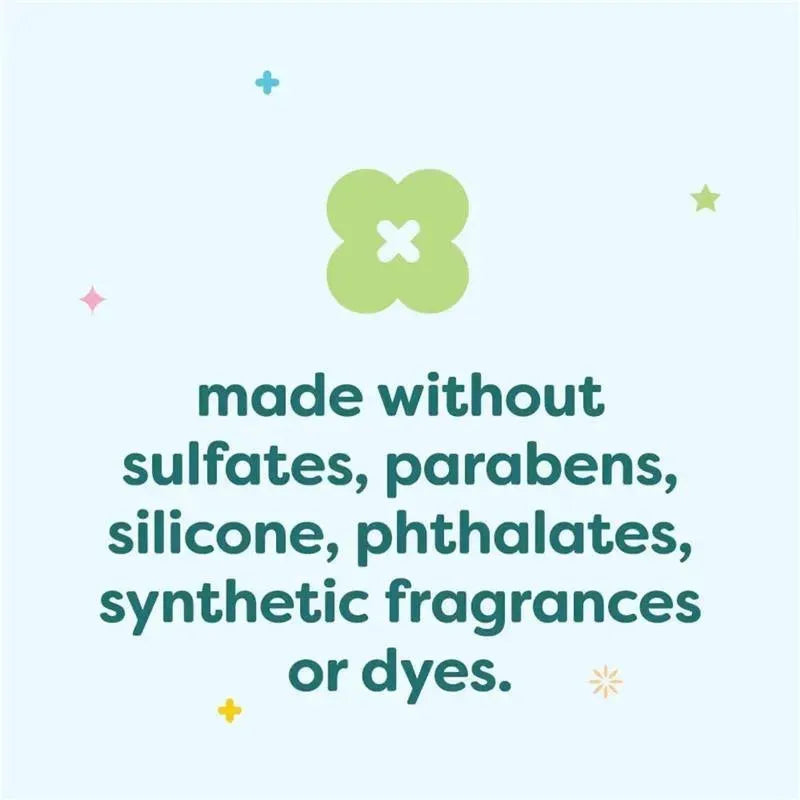 Babyganics bubble bath label stating it is non-allergenic and free from harmful additives like sulfates and parabens.