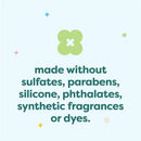 Babyganics bubble bath label stating it is non-allergenic and free from harmful additives like sulfates and parabens.