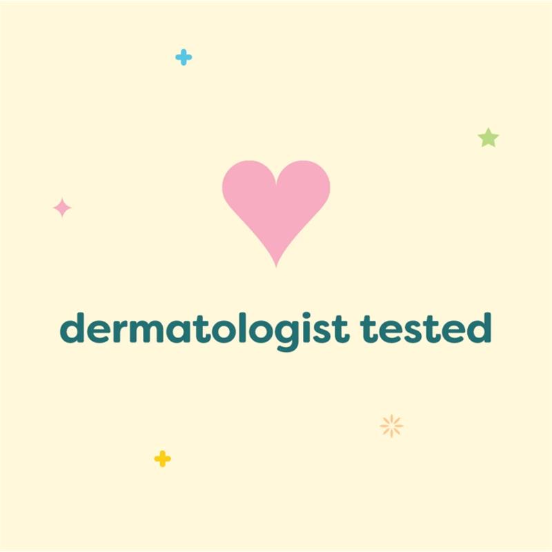 Dermatologist tested with a pink heart graphic on a soft yellow background.