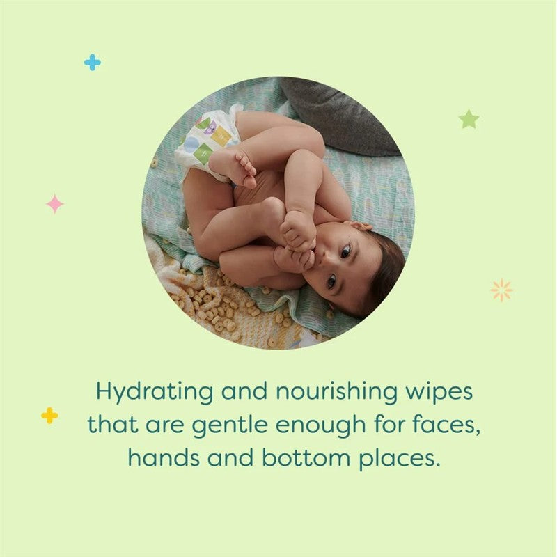 Fragrance-free Babyganics baby wipes packaging with a happy baby, emphasizing their gentle, hydrating qualities.