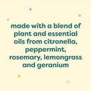Babyganics Mosquito Repellent Lotion label highlighting a blend of plant and essential oils including citronella, peppermint, and rosemary.