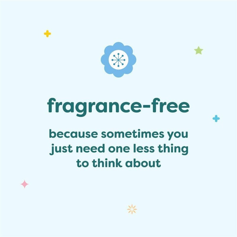 Fragrance-free Babyganics shampoo and body wash, emphasizing simplicity for parents.